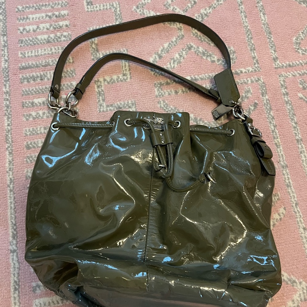 Coach Gray patent leather bucket Bag